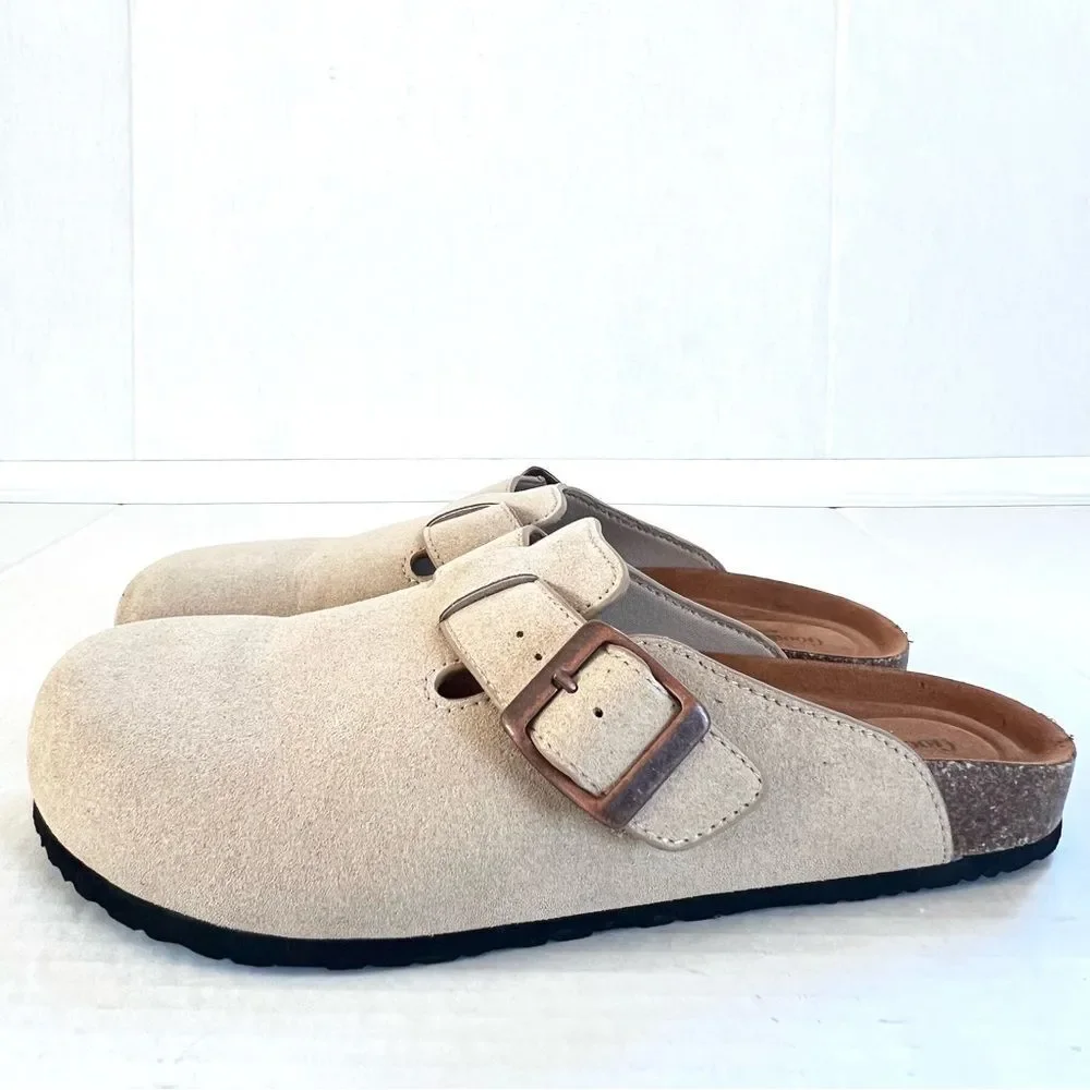 Goodfellow Unisex Beige Faux Suede Buckle Slip-on Clogs SZ Men 7 / Women 8.5